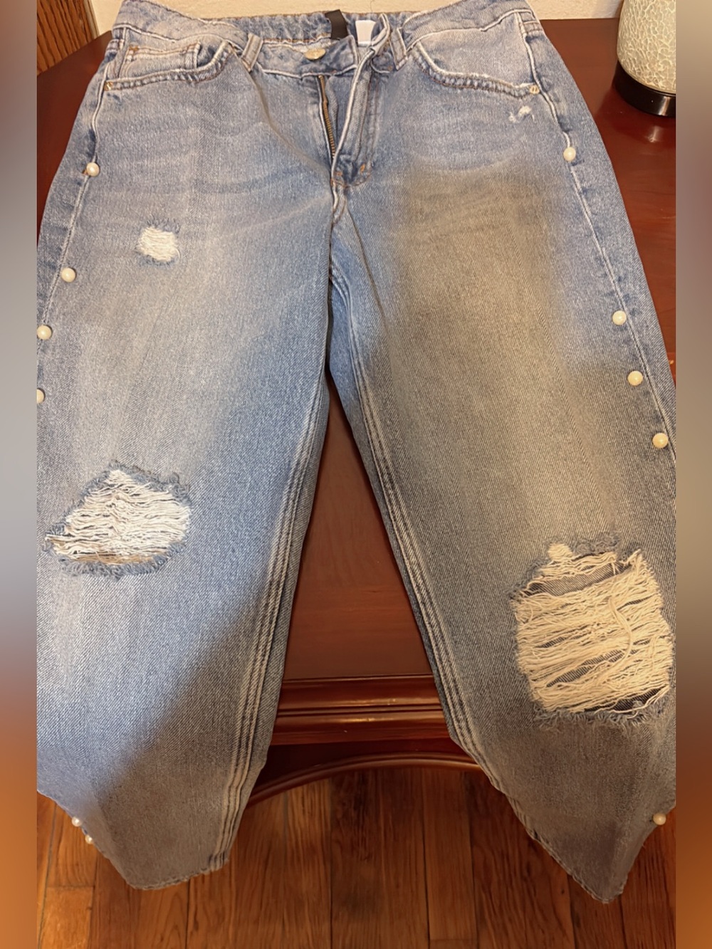 H&M Light Blue Straight-Leg Jeans with Side Pearl Buttons